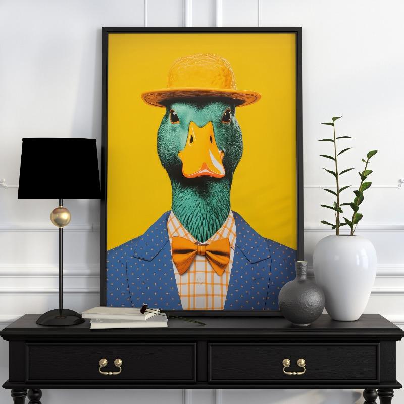 Funny Animal Portrait Wall Art Abstract Prints Dog Fox Duck Alpaca Ostrich Wearing Suit Canvas Painting Home Living Room Decor