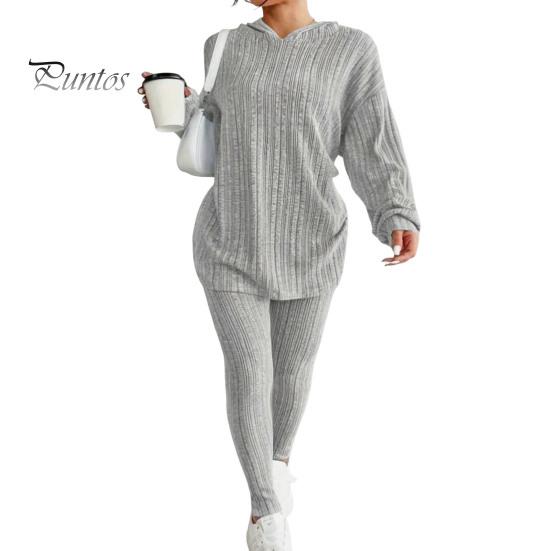 

2 шт./комплект женский костюм с капюшоном брюки средней длины с капюшоном длинные рукава облегающий крой регулируемые брюки спортивный костюм осень зима спортивный костюм XL серый