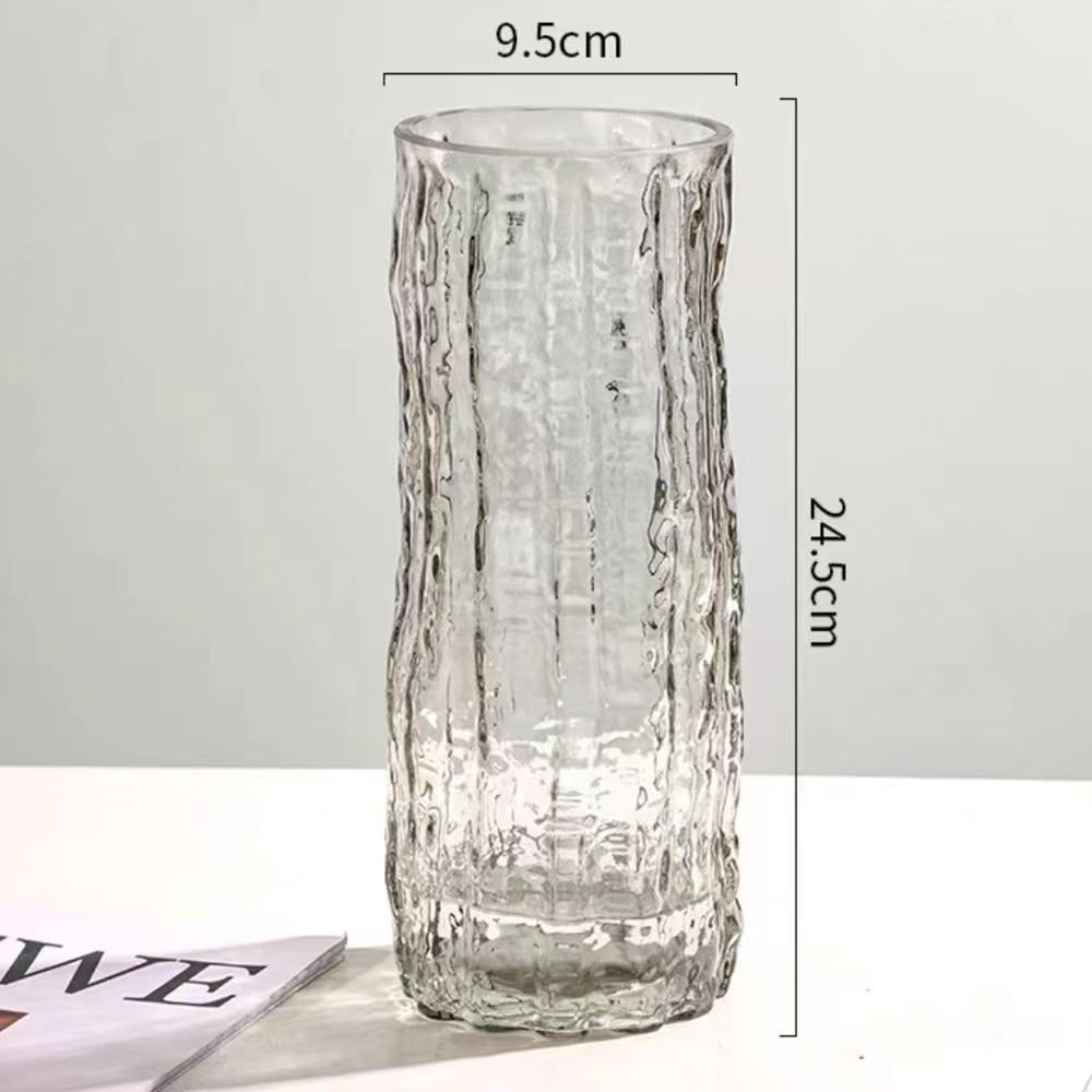 Nordic Light Luxury Crystal White Glass Vase with Wooden Holder for Fresh Flowers - Living Room Decor