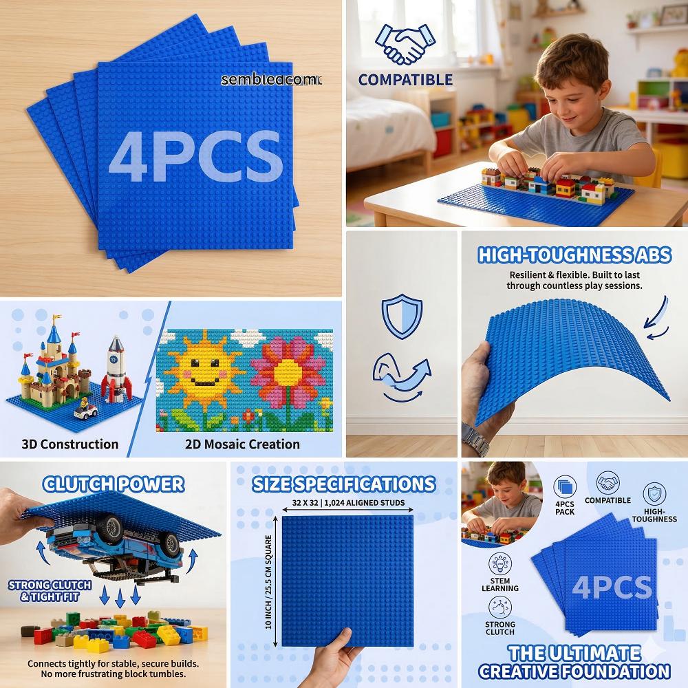 4 Stück Universelle Bauklotz-Grundplatten, 32x3216x32 Noppen Klassische Grundplatten, Montagekompatible Marke für MOC & City Modelle
