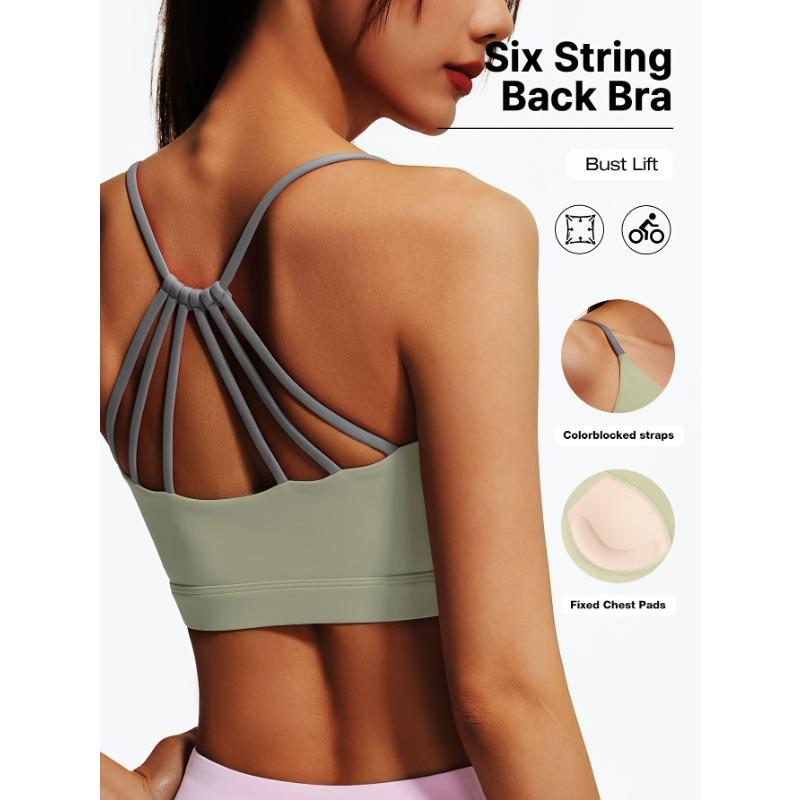 

1pc Women S Sports Bra with Six String Back, Medium Support, Crew Neck, Non-Removable Padding, Knit Fabric, Polyester 82.5% Elastane 17.5% XXL