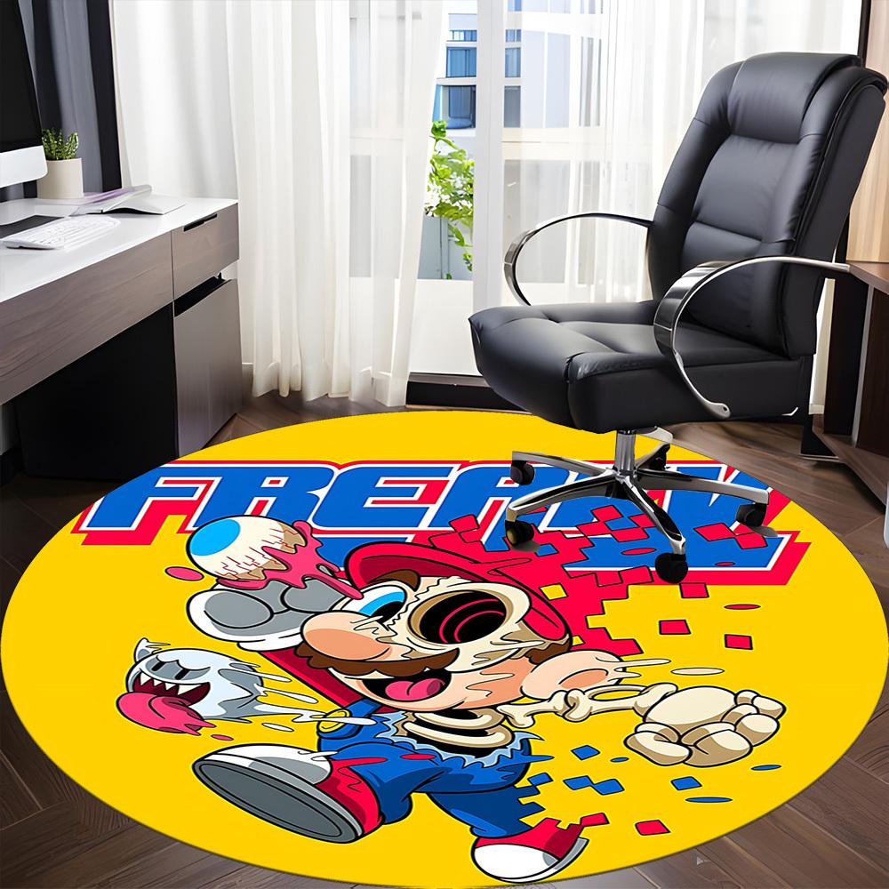 1PC Mario Office Round Area Rug, Indoor Mat Suitable For Office, Under Office Chairs Bedroom Living Room Home Decor, Room Deco110