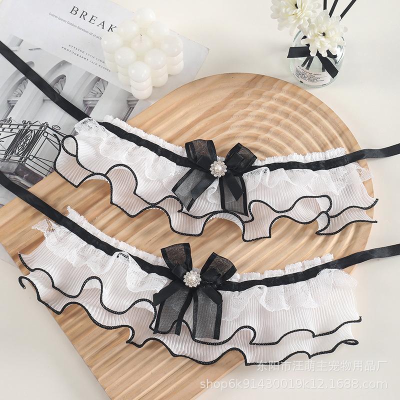 Pet lace saliva towel cat celebrity fan small dog princess scarf three-layer splicing big wave collar