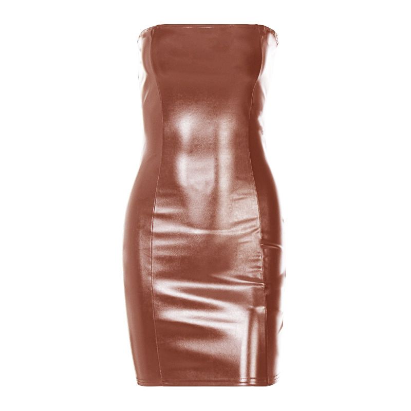 2024 Fashion Style off-Neck Sexy Silm Chest-Wrapped Dress Female High Waist Slim Looking Hip-Hugger and Black Leather Skirt