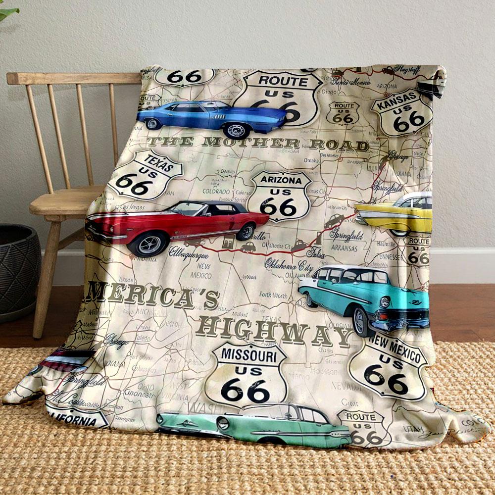 

Route 66 Vintage Car Map Blanket bedroom Blanket for Livingroom Couch lunch break Soft throw for Friend s festival Gift 80cm x 120cm