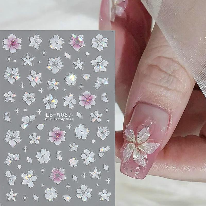 1Sheet Pink Lily Flower Nail Sticker Relief 3D Jelly Five Petal Flower Nail Art Decoration Decals Diy Selfadhesive Sliders