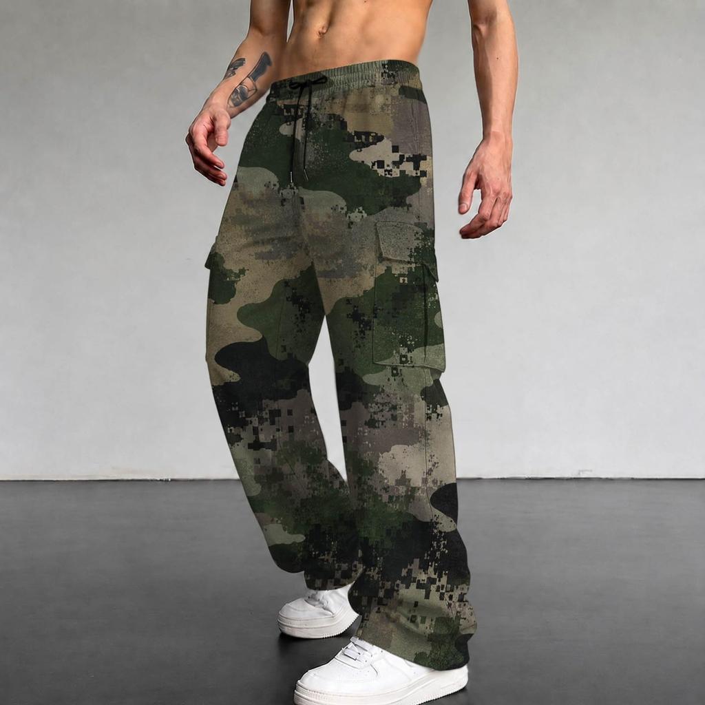 Pantalon de survêtement décontracté camouflage à jambe droite pour homme