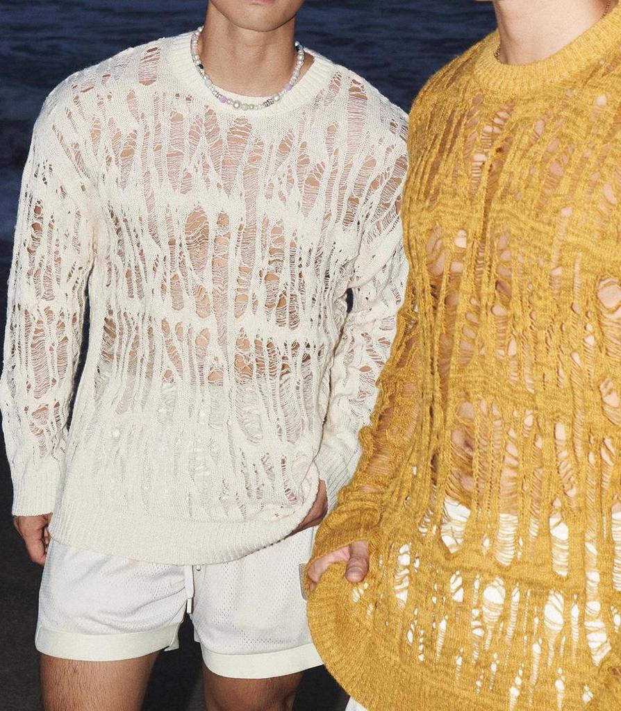 Men's Wabi-Sabi Hollow Knit Tassel Cardigan - Sexy See-through, Loose Long Sleeve Mesh Hoodie