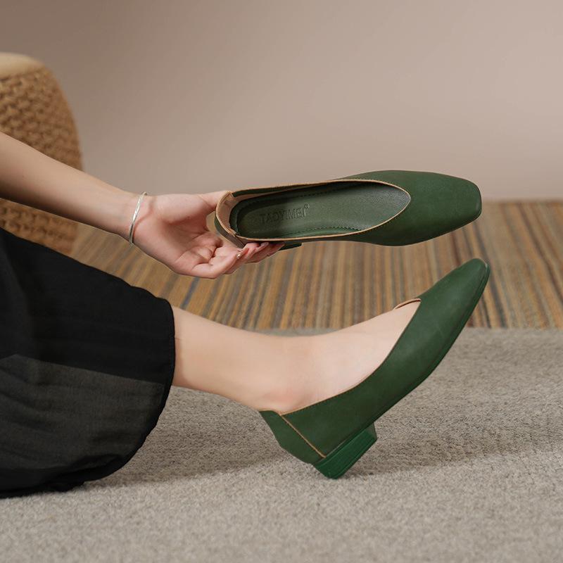 Nízke podpätky pre ženy Štvorcová uzavretá špička Lodičky s hrubým blokom na podpätku Pohodlné nekĺzavé topánky na prácu v kancelárii Dámske spoločenské topánky z PU kože na voľný čas 41 olivovo zelenej farby
