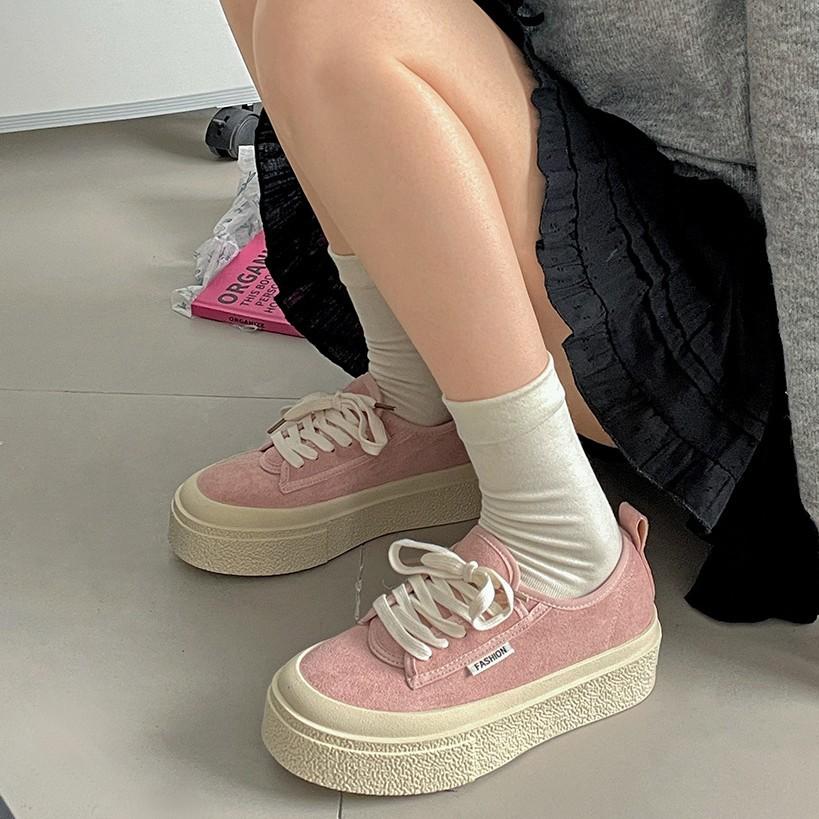 Classic Student Versatile Beige Thick Baseplate Shoes Women's 2025 New Spring Popular Leisure Sports Soft Baseplate Shoes