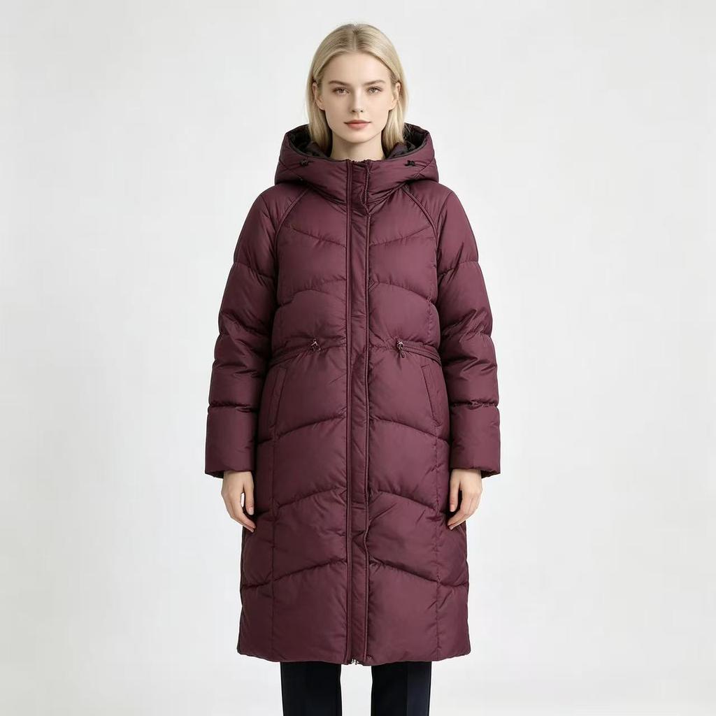 European and American double-sided wear long cotton-padded clothes for women, hooded over the knee in winter, thickened and loose warm cotton-p