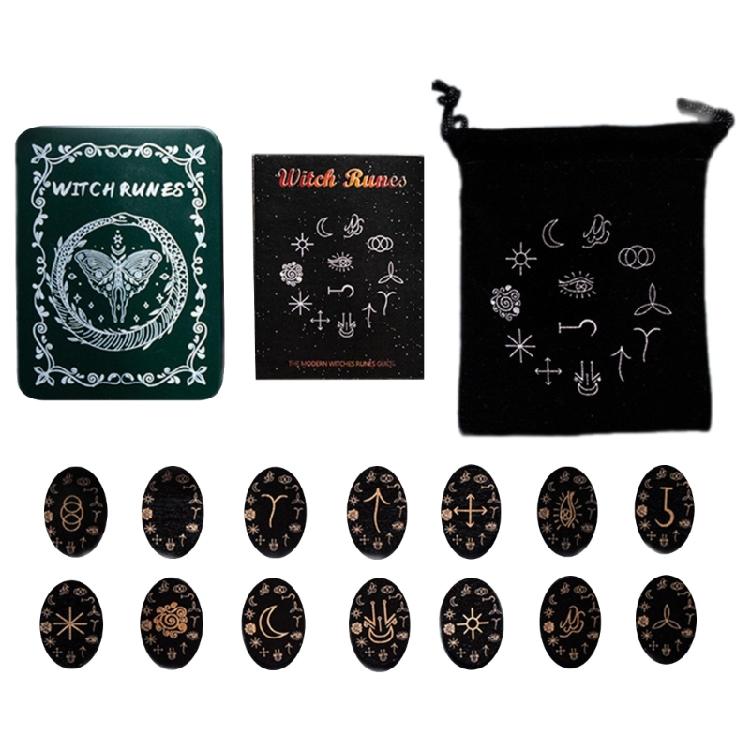 Runes Stones Set, Solid Wood Runes with Box for Travel, Divinations, Witchcrafts