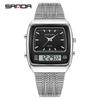 Fashion Sanda 3393 Electronic Quartz Watch Multifunction Dual Display Clock Luminous Casual Mens Women Unisex Time Digital Watch