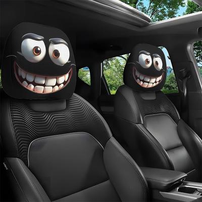 2er Set Lustige Cartoon-Druck Autositze Kopfstützenbezüge mit großen Augen und Grinsen, Kopfstützenbezüge für lustige Autoinnenausstattung