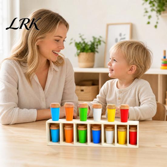 Kids Memory Challenge Toy Bottle Color Matching Board Game, with 14 Colorful Bottles & Wooden Recognition Game Storage Rack, 2-4 Players Family Night