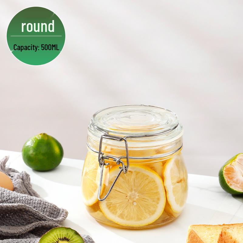 Glass Storage Jar with Transparent Buckle for Kitchen, Food-Grade Sealed Container for Grains