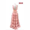 European and American exports sexy V-neck ruffle edge splicing pink cake long dress dress