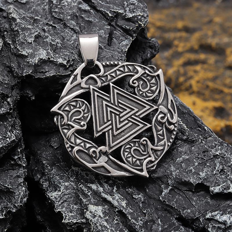 New Stainless Steel Viking Rune Pendant European and American Retro Stacked Triangle Titanium Steel Necklace