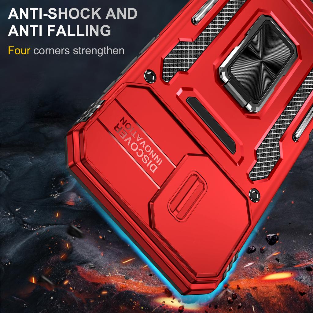 Armor Series For iPhone 16 Case Kickstand Slide Lens Lid PC+TPU Drop-Proof Phone Cover