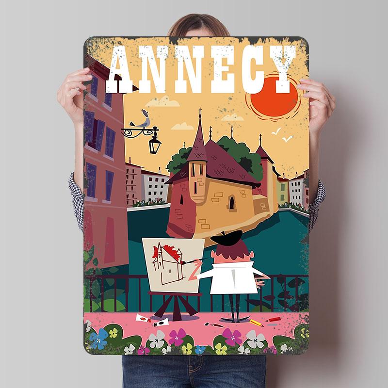 

Annecy Travel Tinplate Poster Customized Wall Art Vintage Retro Metal Signs for Man Cave Desk Decor Setup Decorations Coffee Bar 20x30cm（7.8x11.8inch）