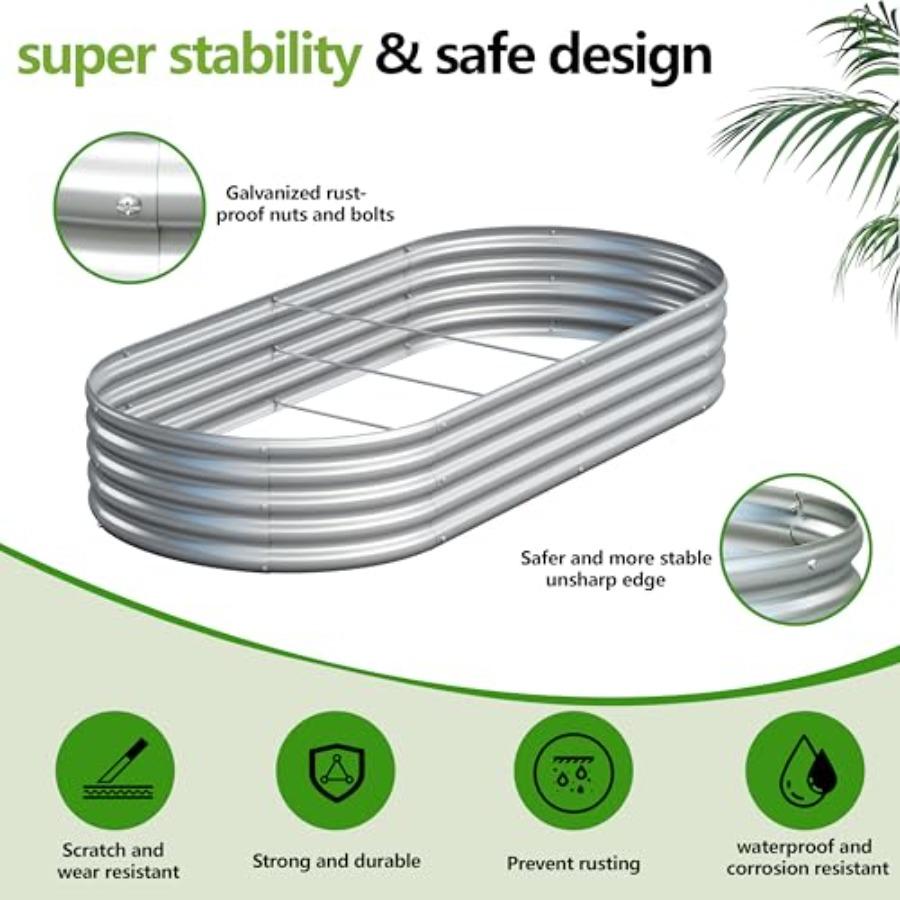 2PCS 8x2x1ft Galvanized Metal Raised Garden Bed Kit Outdoor Planter Box for Vegetables Flowers Herbs Durable Rust-Resistant Pat