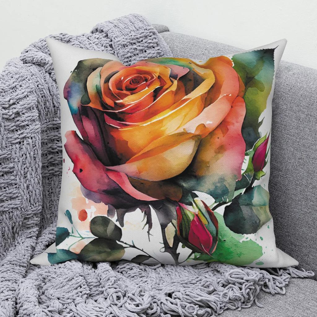 Nordic Style Romantic Rose Flower Print Pattern Cushion Cover for Home Living Room Sofa Decoration Square Pillowcase