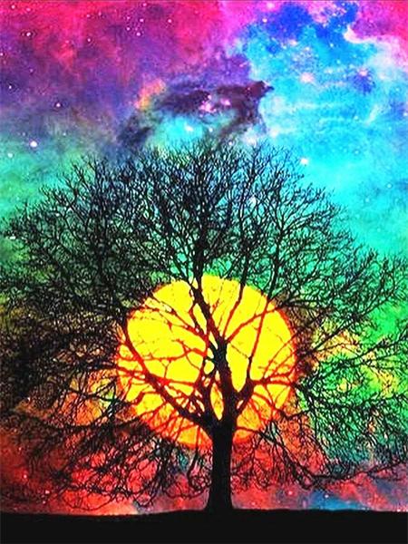 Diamond Art Painting Tree Fantasy Full Square Round Embroidery Mosaic Colorful Landscape Home Decor