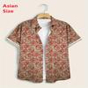 Vintage Music Style Trendy Short-sleeved Shirt, Personalized Art Print Lapel Top, Casual Vacation Loose Breathable Thin Shirt