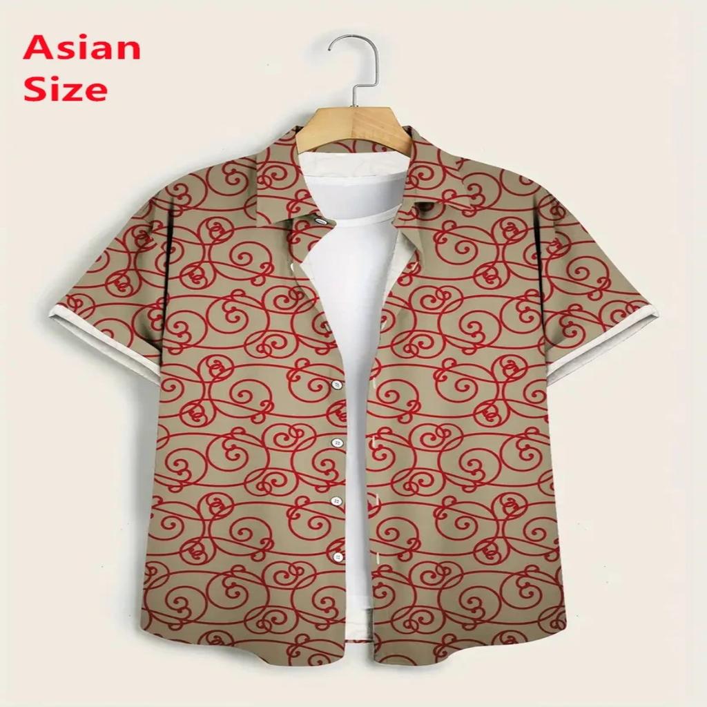 Vintage Music Style Trendy Short-sleeved Shirt, Personalized Art Print Lapel Top, Casual Vacation Loose Breathable Thin Shirt
