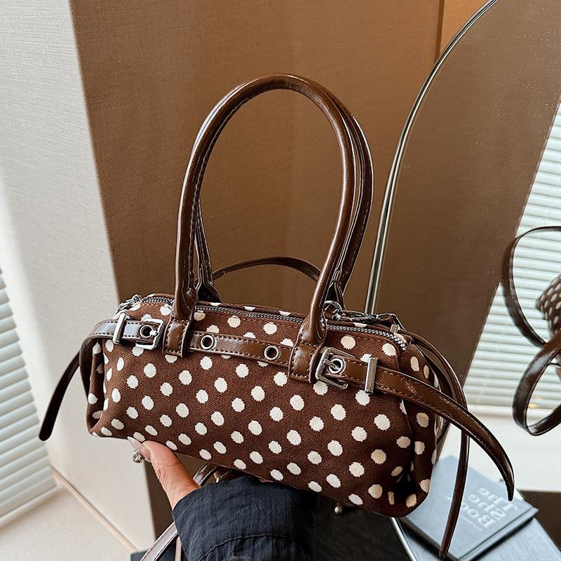 Vintage Polka Dot Women's Handbags 2026 Chic Korean Editi Belt Buckle Design Messenger Bag Elegant Female Shoulder Bags