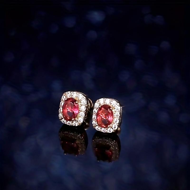 Retro Fashion Women's Simple Ruby Zircon Earrings with Personalized Light Luxury Style Party Wedding Banquet Earrings