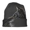 Night Moon Wolf Realistic Wolf Head Design Skull Cap Beanie Hat - Black Unisex Hip Hop Fashionable Winter Hat For Men & Women, C
