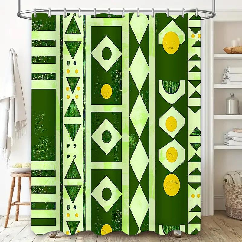 

Green Geometric Shower Curtain Modern Bath Decor, Waterproof Fabric Home Accessories For Bathroom Decoration W60H190(CM)-1 Pcs