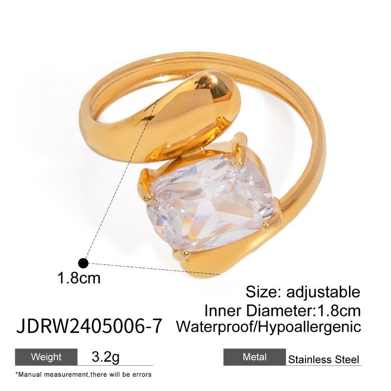 Stainless Steel Zirconia Open Ring, High-end Finger Ring, Titanium Steel Hand Accessory