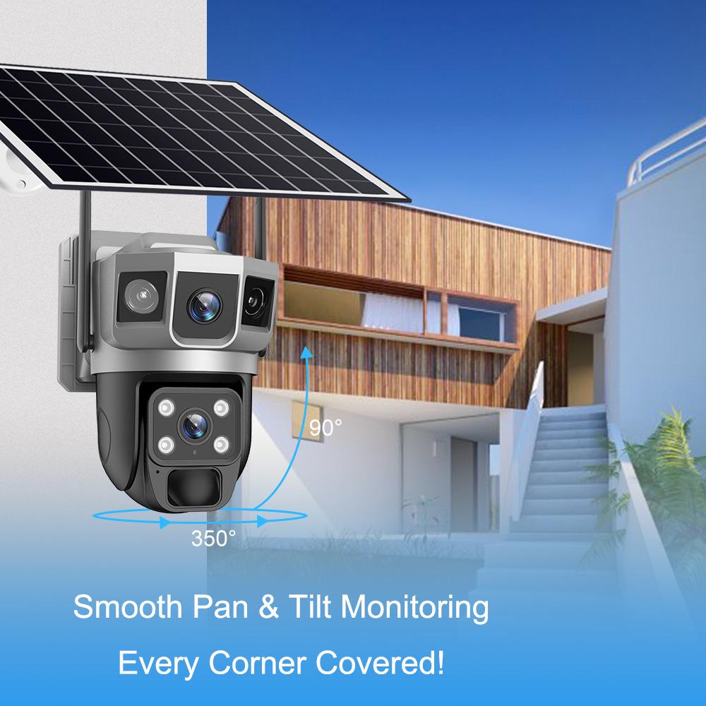 Outdoor Solar-Powered HD Waterproof Triple-Screen Surveillance Camera