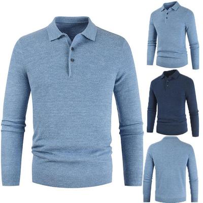 Men's Casual Long Sleeve European Size Polo Knit Sweater