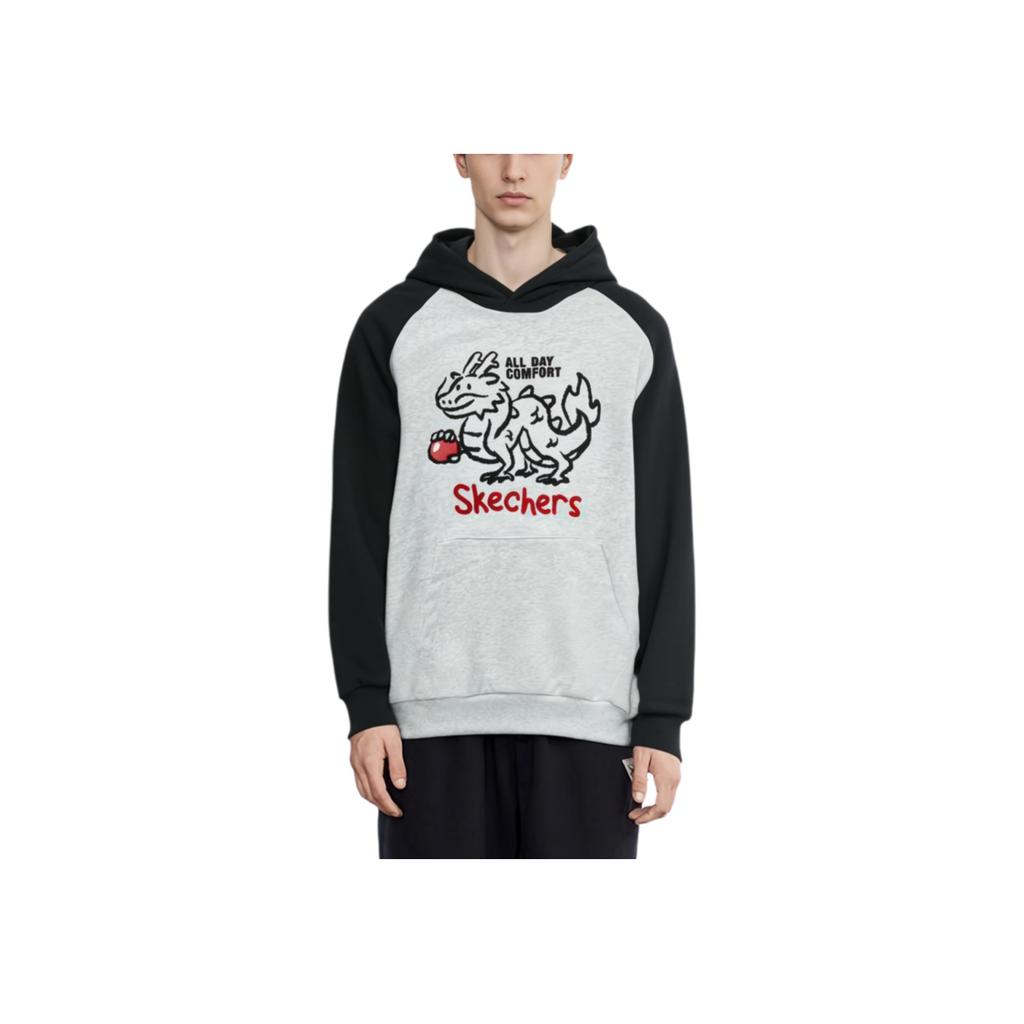 Skechers New Year Series Hand-Painted Letter Print Hoodie Men Hoodies Light-White Gray L124M012-0248