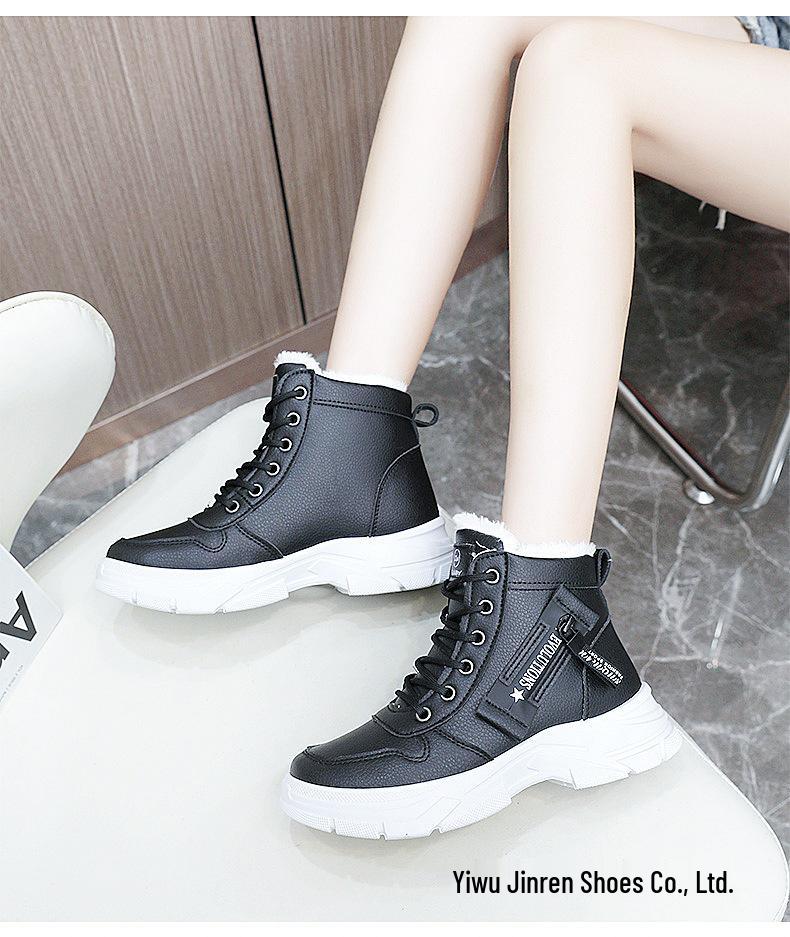 2025 Women's Winter Fleece-Lined Snow Boots - Thickened Ankle Martin Style, Warm & Sporty for Students