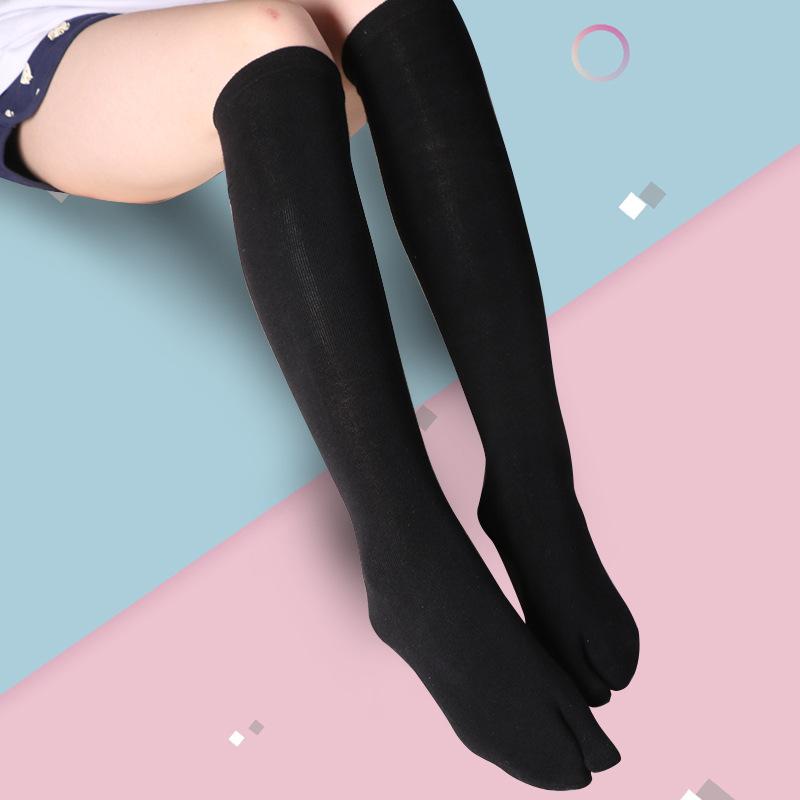 3 Paar Damen Flip-Flops Lange Tabi-Socken Wadenhoch Baumwolle Gestreift Warme Strümpfe Japanischer Kimono Uni Schwarz Weiß Clogs Socken EU 36-42 gray