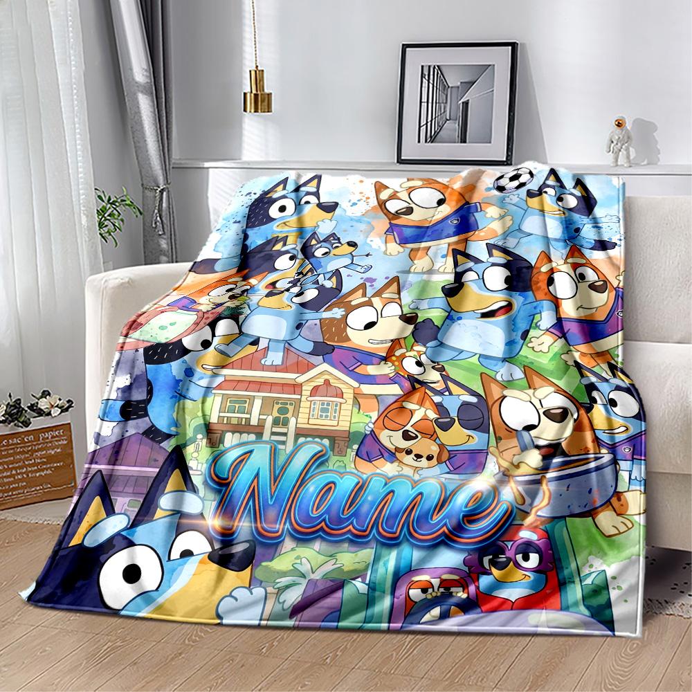 Bluey's Adventure World Customize Your Name Blanket Throw Personalized Blanket Warmthful Decor for Bed Living Room Bedding Chair Four Seasons Universa