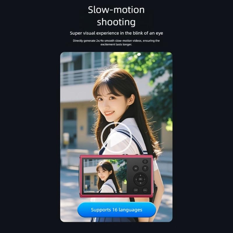 Double Screen 4K Digital Camera With 80MP Auto Focuses for Teens Beginner Youth Photography Portable Design