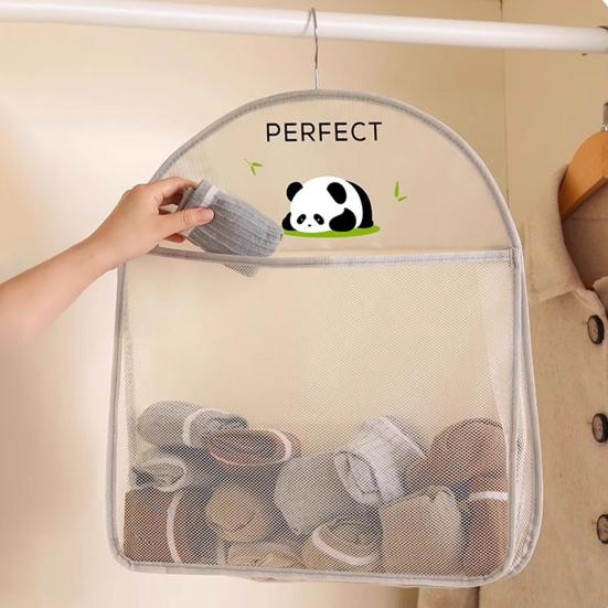 Mesh Storage Bag Large Capacity Wardrobe Organizer Breathable Hanging Storage Net for Underwear Socks Towels Bedroom Dorm Travel