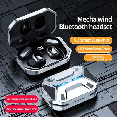 NEW Mecha Style Bluetooth Headset Wireless Heavy Bass Non-In-Ear Earpieces Noise Reduction E-Sports Gaming Headphone