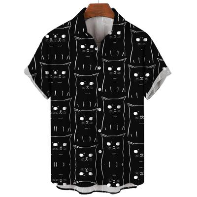 Men's Hawaiian Collar Shirt 3D Printing Short Sleeve Cute Cat Casual For Men Clothes Harajuku Floral Blouse