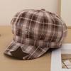 Japanese Style Vintage Plaid Octagonal Beret Hat Women - Wide Brim Sun Protection Cap Adjustable Fit Fashion