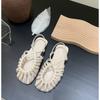 Woven hollow low-heeled bag head Roman sandals 2025 women's summer thick heel with retro brown flat bottom round head