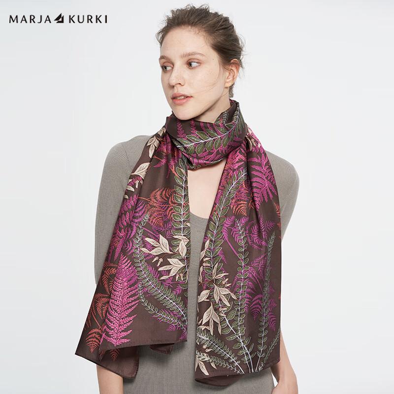 MARJA KURKI Rustling Leaves Pattern Mulberry Silk Scarf Shawl