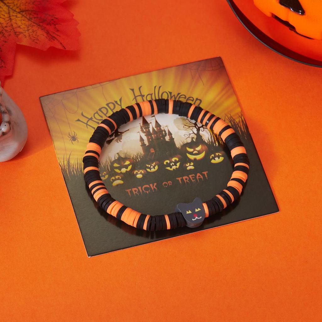Halloween Skeleton Ghost Pumpkin Pattern Bracelet Ladies Soft Clay Pottery Beaded Bracelet Party Halloween Jewelry Gift