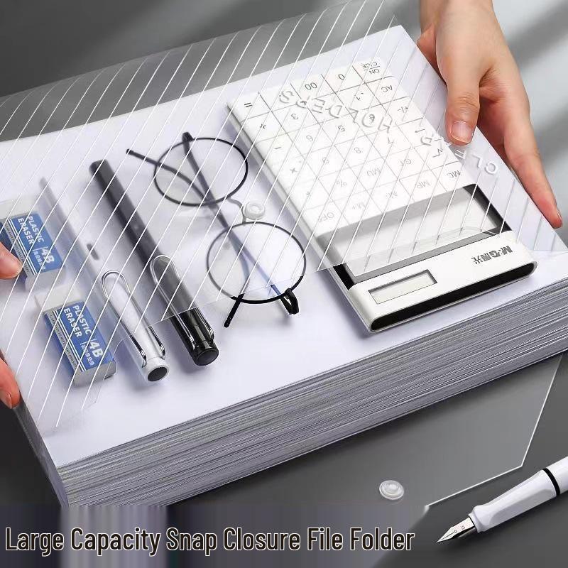 A4 Transparent Snap Button File Bag - Waterproof Test Paper Storage & Archive Folder for Students and Office Supplies