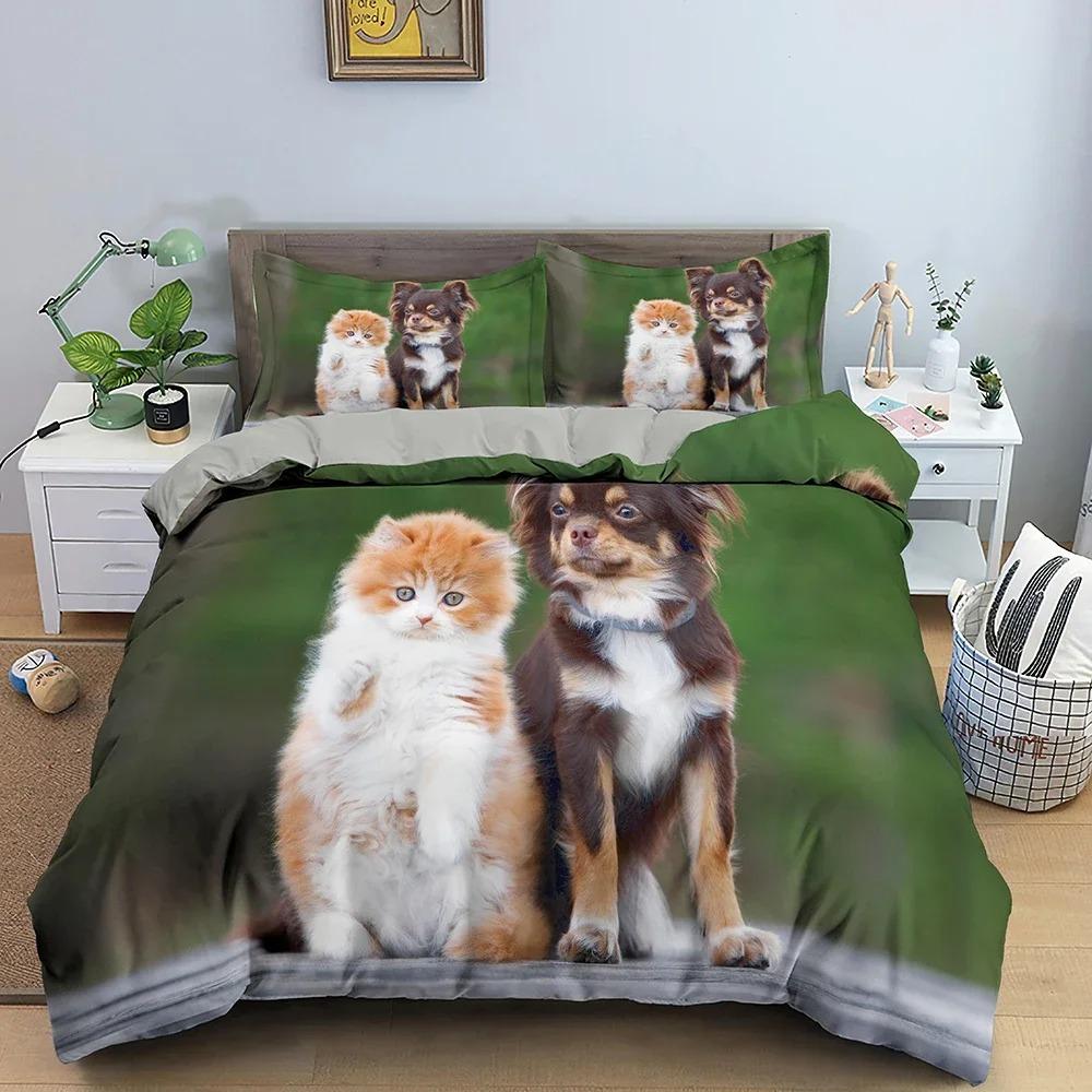 Cute Cats Duvet Cover Puppy Pattern Bedding Set Comforter Covers For Bedroom Twin King Size Soft Quilt Cover Home Textile